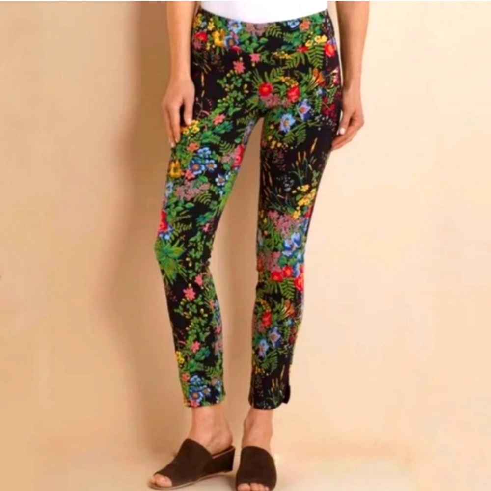 SOFT SURROUNDINGS In Bloom Floral Print Slim Ankle Pants Size M